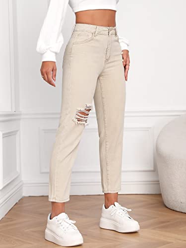 WDIRARA Women's High Waisted Ripped Jeans Distressed Tapered Stretchy Denim Pants4