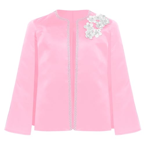 Kids Girl Satin Princess Cape Blazer Split Sleeve Open Front Wedding Jacket Coat3