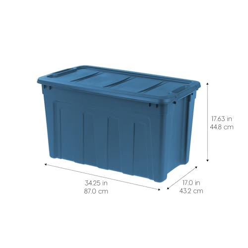 Image of IRIS USA 31 Gallon Eco-Friendly Heavy Duty Storage Totes with Easy-Grip Handles, 4 Pack - Large Bins with Lids Garage Organizing Tubs, Durable Stackable Utility Containers, Made in USA - Navy