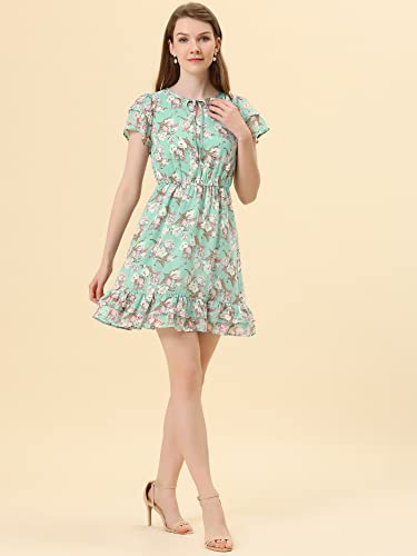 Image of Allegra K Women's Ruffle Sleeve Self-Tie V Neck Flowy Ruffled A-Line Floral Chiffon Dress