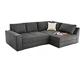 Ecksofa mit Schlaffunktion, ausziehbarer Bettkasten, Federkern, Boxspring-System in Microfaser inkl. Kaltschaum-Topper | Gemütliches L-Sofa 268 x 180 cm (Anthrazit/Grau)