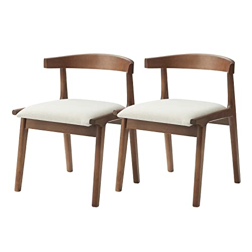PaletteLife ダイニングチェア 2脚セット チェアー 椅子 イス おしゃれ 北欧 木製 木脚 ブラウン脚 完成品 布 ファブリック アームレス 引っ掛け ルンバブル アイボリー ホワイト 白