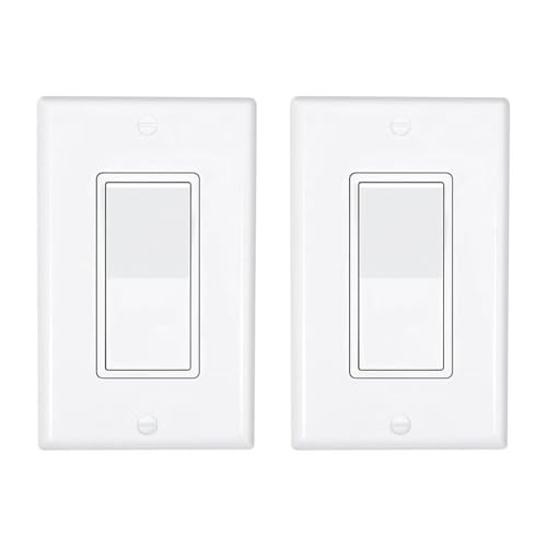 ThunderWay 4-Way Decorator Wall Light Switch with Wallplates 15A 120/277V UL Listed - On/Off Paddle Rocker Self-Grounding - Residential and Commercial Grade (White 2 Pack)