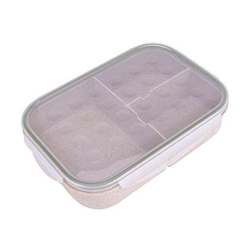 Cabilock Caixa de Almoço Bento Palha de Trigo 3 Compartimento Recipiente Hermético de Armazenamento
