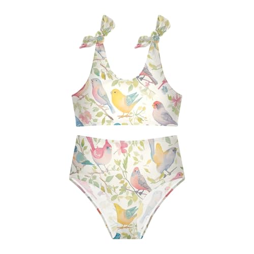 Decorative Bird Pattern Girl Two Piece Kids Bikini Set Beach Swimsuits Swimwear Adjustable Shoulder Strap3