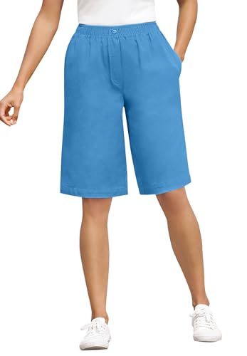 Woman Within 7-Day Elastic-Waist Pull-On Cotton Denim Shorts Azure