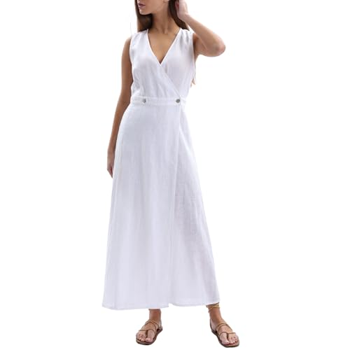 Robe d'été décontractée en lin léger pour femme : look sans manches col en V respirant Amazhiyu