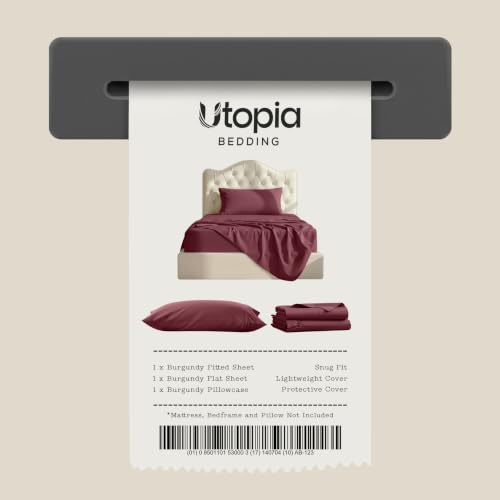 Image of Utopia Bedding Twin Sheet Set - 3 Piece Bed Sheets for Twin Size Bed, Soft and Breathable Microfiber, Includes 1 Fitted Sheet, 1 Flat Sheet and 1 Pillowcase - Oeko Tex (Burgundy)