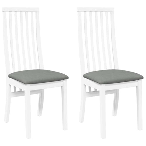 Makastle Chaises à Manger avec Coussin Gris Lot de 2, Chaises de Salon avec Dossier Haut à Lattes pour Chambre Cuisine, Blanc 41 x 48.5 x 101 cm Bois...