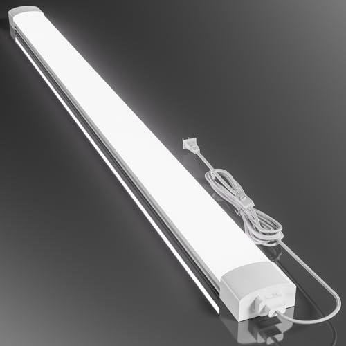 Airand LED Ceiling Light Fixture with Plug, 5FT Triproof LED Tube Lights 45W Linkable Closet Light for Workbench Kitchen Basement Garage Corridor Bathroom Office Overhead Lighting with Plug in Cord