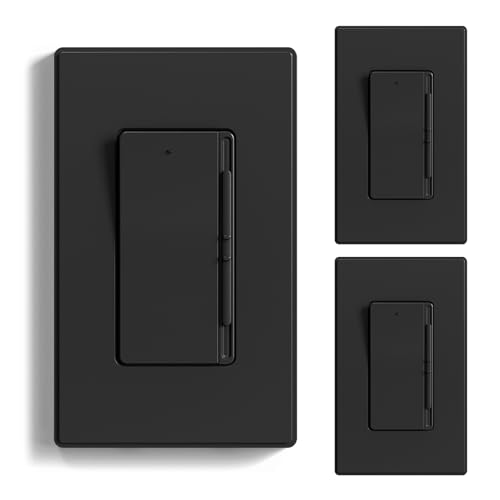 Image of ELEGRP Digital Slide Dimmer Light Switch, Dimmer Switch with Decorative Frameless Design Wallplate for LED /CFL, Incandescent,Halogen Bulbs, Single Pole /3-Way, UL Listed, 3 Pack, Matte Black