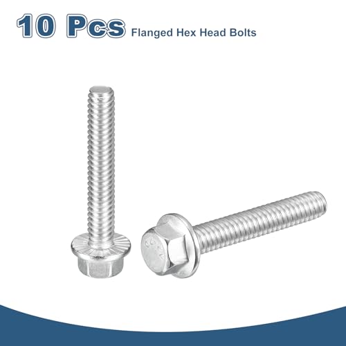 Image of uxcell 10Pcs 1 /4-20 x 1-3 /4 inch Flanged Hex Head Bolts, 304 Stainless Steel Flange Hexagon Screws, Flange Hex Drive Screws 5.8 Grade for Machinery Industry Home Appliances, Silver