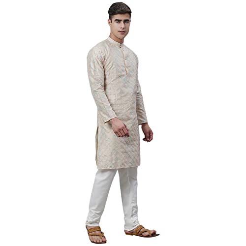 Image of SOJANYA (Since 1958 Men's Silk Blend Kurta Pyjama Set | Multi Embroidered Traditional Ethnic Wear for Navratri, Garba, Puja & Wedding