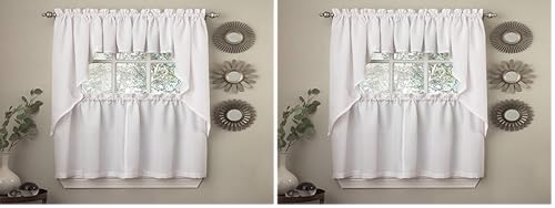 Image of Sweet Home Collection Opaque Rib Cord Kitchen Curtains Swag Pair, Ribcord White (Pack of 2)