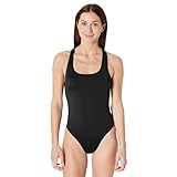 Amazon Essentials Women's Cross-Back High-Leg One-Piece Swimsuit, Washed Black, 14