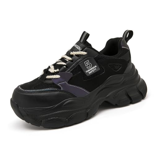 Women's Lightweight PVC Steel Toe Safety Shoes Lace-Up Breathable Chunky Sneakers