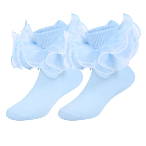 Toddler Baby Girls Ruffle Soft Double Frilly Lace Socks Kids Cute Ankle Cotton Dress Socks