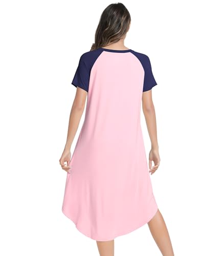 Image of NACHILA Women's Nightgowns-Viscose Made from Bamboo, Soft Sleepshirt Short Sleeve Nightshirt V Neck Sleepwear Cool Loungewear
