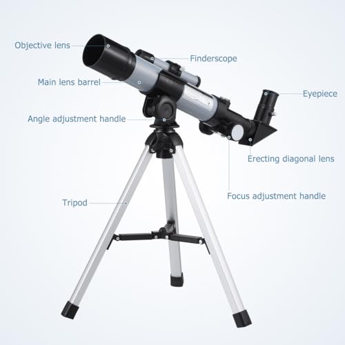 Image of ULTECHNOVO Telescope for Kids Beginners Adults, Aperture Refractor Telescopes for Astronomy Beginners, Portable Travel Telescope with Tripod, Astronomy Gifts for Kids Silver