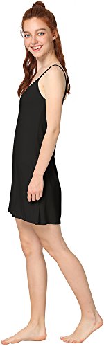 Gys Bamboo Full Slip For Women Under Dress Adjustable Spaghetti Strap Chemise Lingerie Cami Mini Dress, Black, Small #TOP2