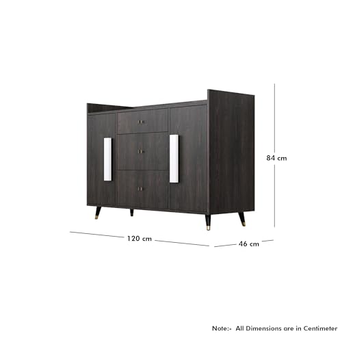 Image of Bniture Wooden Sideboard Cabinet for Living Room | Wooden Storage Cabinet with 2 Door & 3 Drawer | Engineered Wood Multipurpose Cabinet with Spacious Shelves for Home & Office | Flower Wenge