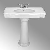 LARGE DARBYSHIRE WHITE PEDESTAL SINK: Add timeless vintage elegance to your bathroom with this large Darbyshire pedestal sink. The spacious white basin, wide countertop area, and sturdy pedestal leg create a refined classic look for master bathrooms,...