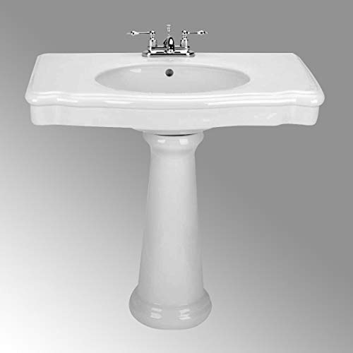 Darbyshire 34" Large White Pedestal Bathroom Sink Heavy Duty Porcelain