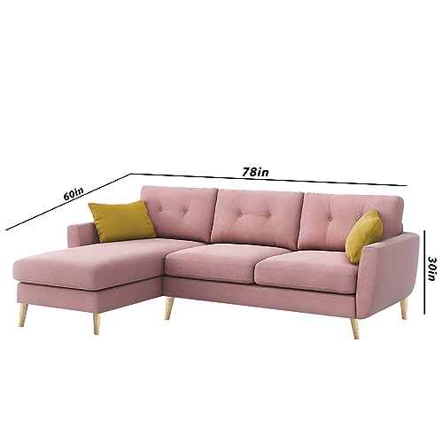 Image of BRAXTON Lindel LHS 4 Seater L Shape Sofa Set for Living Room (Pink) Premium Velvet Fabric Sofa
