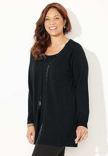 Catherines Women's Plus Size Sequin Trim Tank Cardigan Duet3