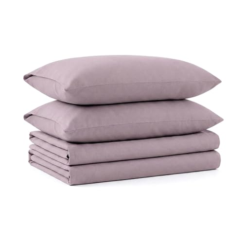 Image of Tribeca Living Triple Brushed Soft Cotton Flannel Sheets Set, King Size 170-GSM Weight Extra Deep Pocket Sheet in Solid Lavender Color