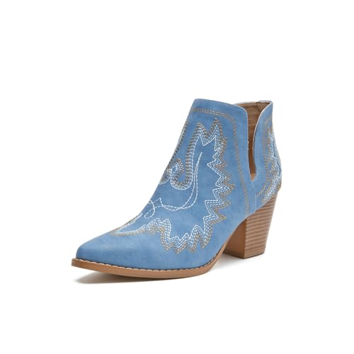 Image of SelRoys Cowboy Boots for Women Cowgirl Ankle Western Embroidered Stitched Pointed Toe Cutout Chunky Heels Short Booties Red Brown Black US5-11