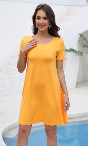 Image of COSSEN Women's Summer 2026 Casual Tshirt Dress Crew Neck Short Sleeve with Pockets Flowy Loose Swing A-Line Sundress