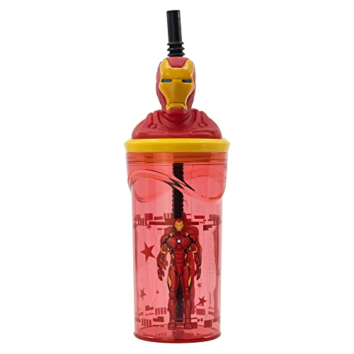 GOBELET RÉUTILISABLE POUR ENFANTS EN PLASTIQUE SANS BPA 430 ML AVEC FIGURINE 3D SUR LE COUVERCLE | AVENGERS IRON MAN