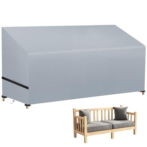 wiipara Gartenbank Abdeckung für 3 Sitzer, Bank Schutzhülle Gartenmöbel Abdeckung Wasserdicht, Anti-UV, Winddicht, 210D Oxford-Gewebe Abdeckhauben für Bänke, Gartensofa (162 x 66 x 66/89cm) - Grau