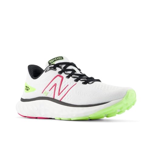 New Balance Women's Fresh Foam X Evoz V3 Running Shoe, White/Carnival Pink/Bleached Lime Glo, 5
