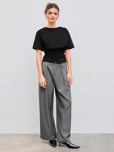 CIDER Mid Waist Solid Pocket Straight Leg Trousers with Belt3