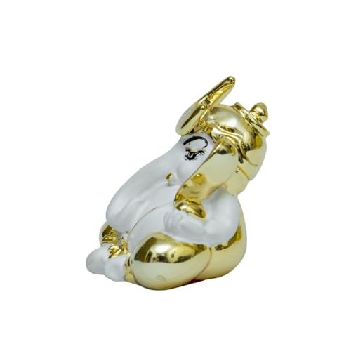 Image of Gold Plated Mini Chanda Ganesha | Ganpati Idol for Car Dashboard, Office Desk &, Pooja Room, Home Temple | Prosperity & Protection | Height 2.5 Inch
