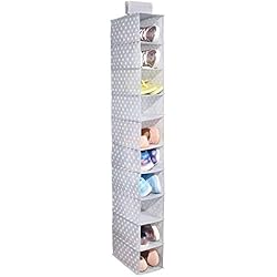 Estanteria Colgante Tela mDesign Estantería de tela colgante con 10 baldas – Zapatero para colgar y ahorrar espacio – Ideal como organizador de ropa y zapatos en la entrada o los dormitorios – Tela de lunares – gris/blanco