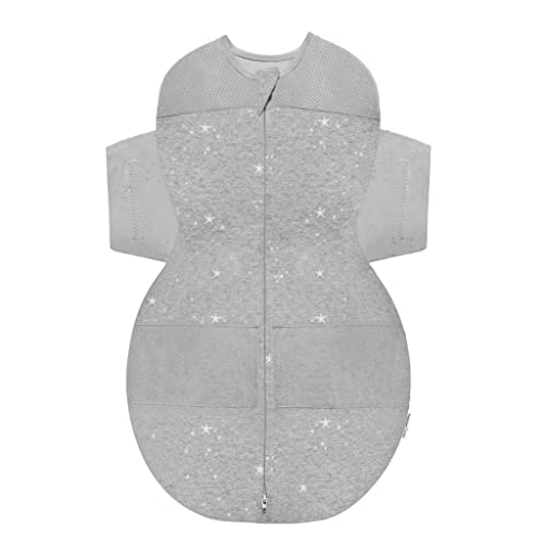 Image of Happiest Baby SNOO Sleep Sack - 100% Organic Cotton Baby Swaddle Blanket - Doctor Designed Promotes Healthy Hip Development (Graphite Stars, Small)