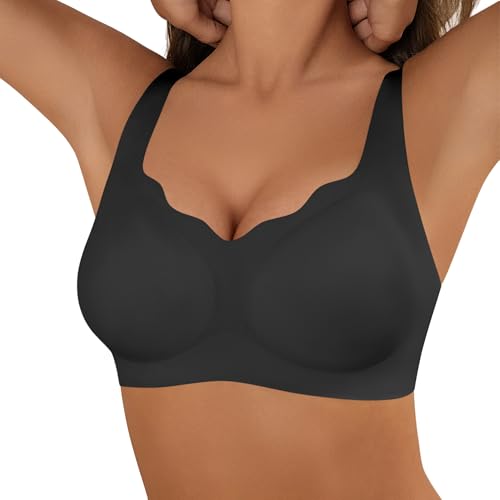 Image of DEANGELMON Bras for Women No Underwire Seamless Wireless Bra Comfort Everyday Scalloped V Neck Bralette