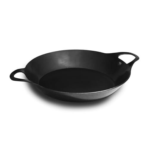 FeuerWerk-Wastl hochwertige Eisenpfanne mit beidseitigem Henkelgriff, schmiedeeiserne Pfanne, Bratpfanne, Herdarten geeignet (28,5)
