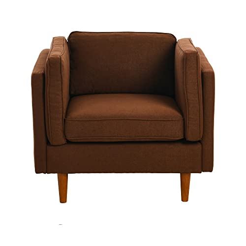 Sillón Tapizado Marrón de Tela con Patas Cónicas miniatura 5