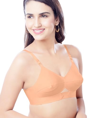 Image of Brida Sajini Women's Cotton Round Stitch Bra | Full Coverage | Single Layered | Non-Padded | Wireless | Saree Bra for Heavy Bust | Daily Use | Combo
