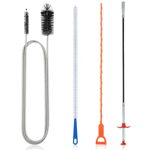 Cozary Lot de 4 Deboucheur Canalisation, Brosse Nettoyage Deboucheur Canalisation, Kit Debouchage Cheveux Douche Pince à Griffes Flexible pour Débouchage de...