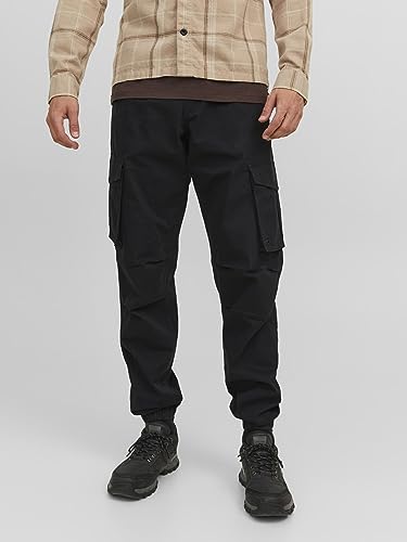 JACK & JONES Herren Cargohose JPSTKANE JJNOAH Cuffed -Relaxed Fit - S M L XL XXL, Größe:M, Farbvariante:Black 12242264