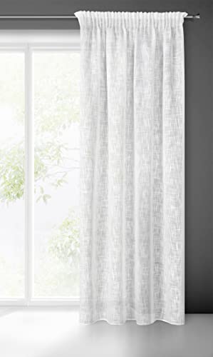 Eurofirany Cortina óptica de Lino con Cinta Fruncida, 1 Unidad, Eco Boho, Natural, para Ventana, salón, Dormitorio, 140 x 270 cm, Color Blanco