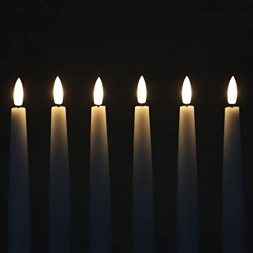 Image of Rhytsing 11.4 inch Flameless Taper Candles with Timer Function, Battery Operated Dinner Tall Candlestick Rustic Wax, Warm White LED, 2 Remotes Included - Set of 6 (White)