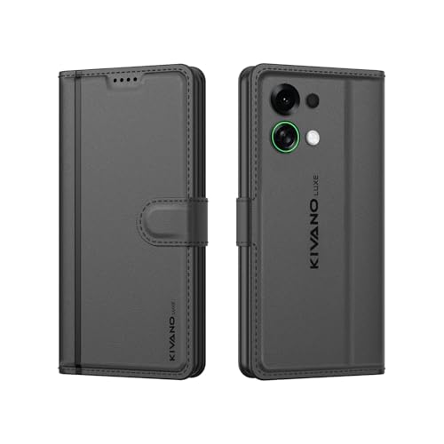 Image of KIVANO LUXE Compatible for Oppo K13 Turbo 5G Luxury Handmade Leather Magnetic Flip Folio Case | Card Holder & Kickstand | Slim Protective Cover | Unisex - Black