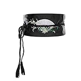 TADSFVC Women Silk Girdle Chinese Style Embroidery Waist Wide Girdle for Ladies Fashion Belt (Black,One Size)