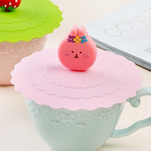 Cdemiy Silicone Cup Cover, 6 PCS Cup Covers for Drinks, Reusable Anti-Dust Drink Covers, Creative Round Cartoon Glass Cup Covers for Tea Beer Wine Water Coffee